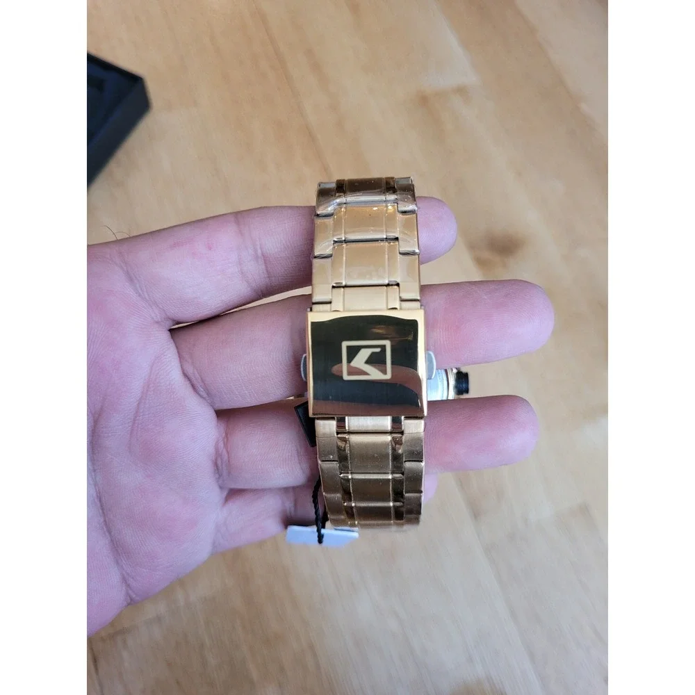 Curren‎ Mens Chronograph Watch Gold Tone Stainless Steel Black Dial New